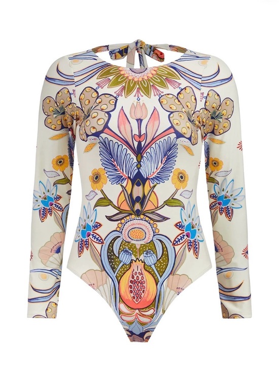 Marie Oliver Other - Marie Oliver Cream Long-Sleeve One-Piece with Multicolor Floral Motif